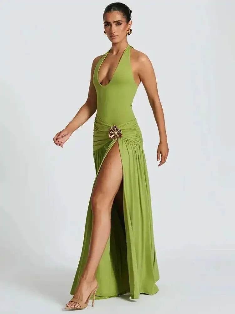 Elegant Sexy Split Backless Ma - Maxi Dress Halter review and price