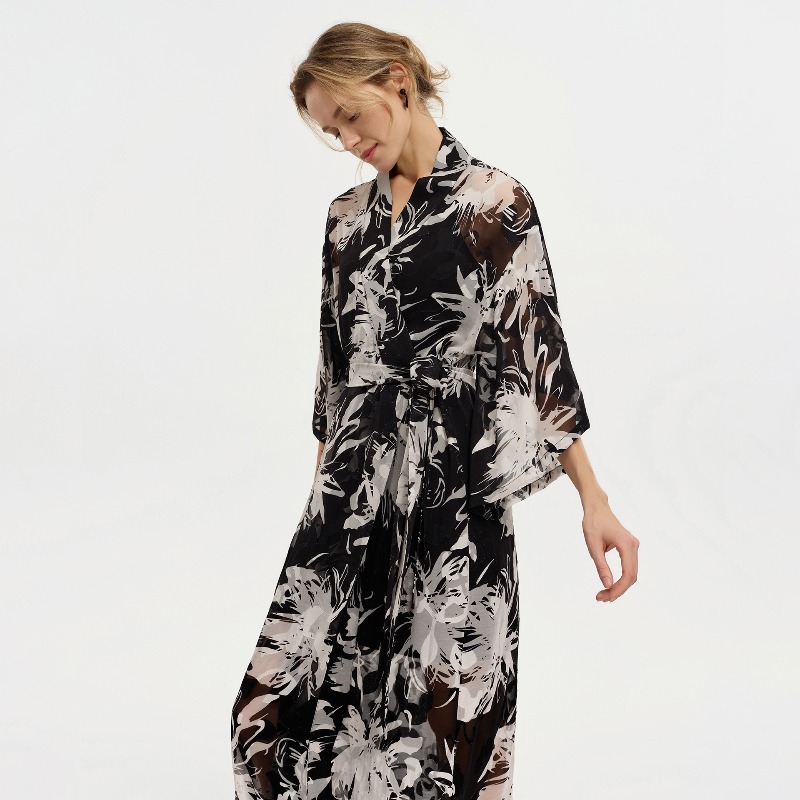 Women Black White Ink Floral S - Kimono Sheer Floral review and price